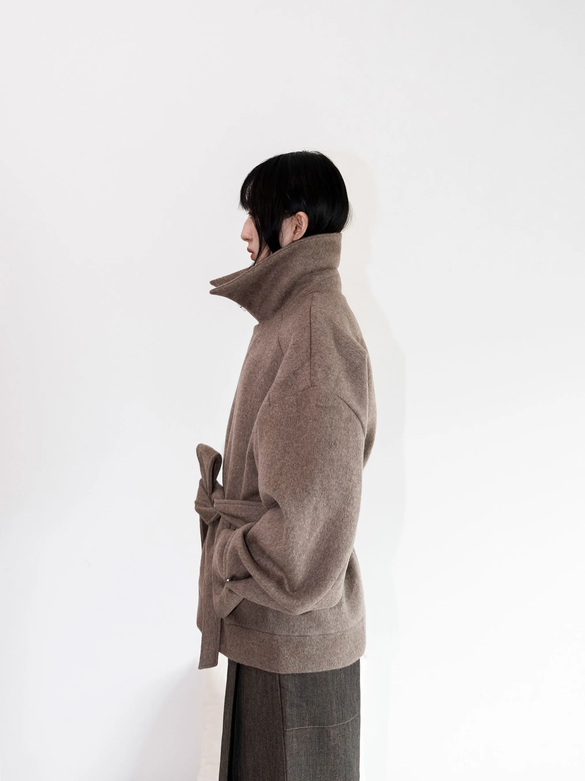 Khaki Wool Loose Short Trench Coat