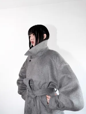 Khaki Wool Loose Short Trench Coat