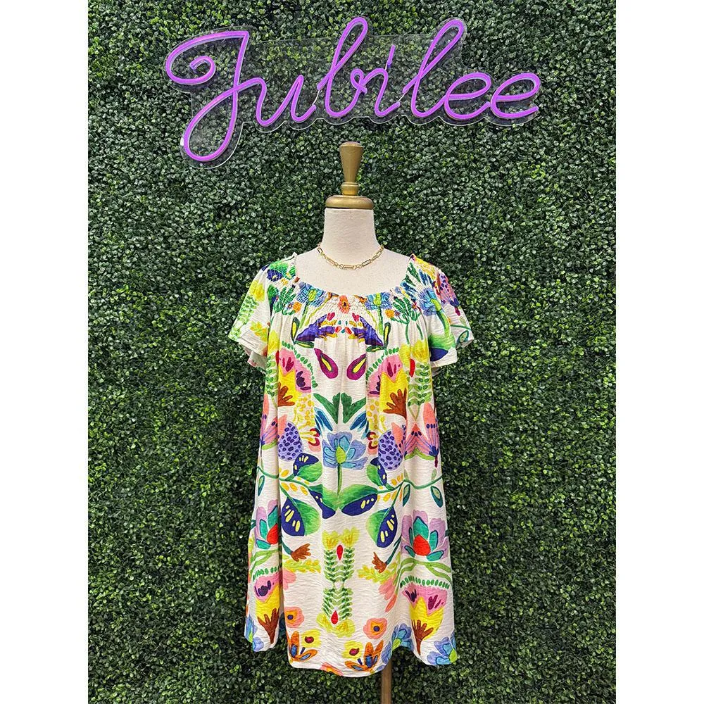 Kimmy Boho Print Square Neck Dress