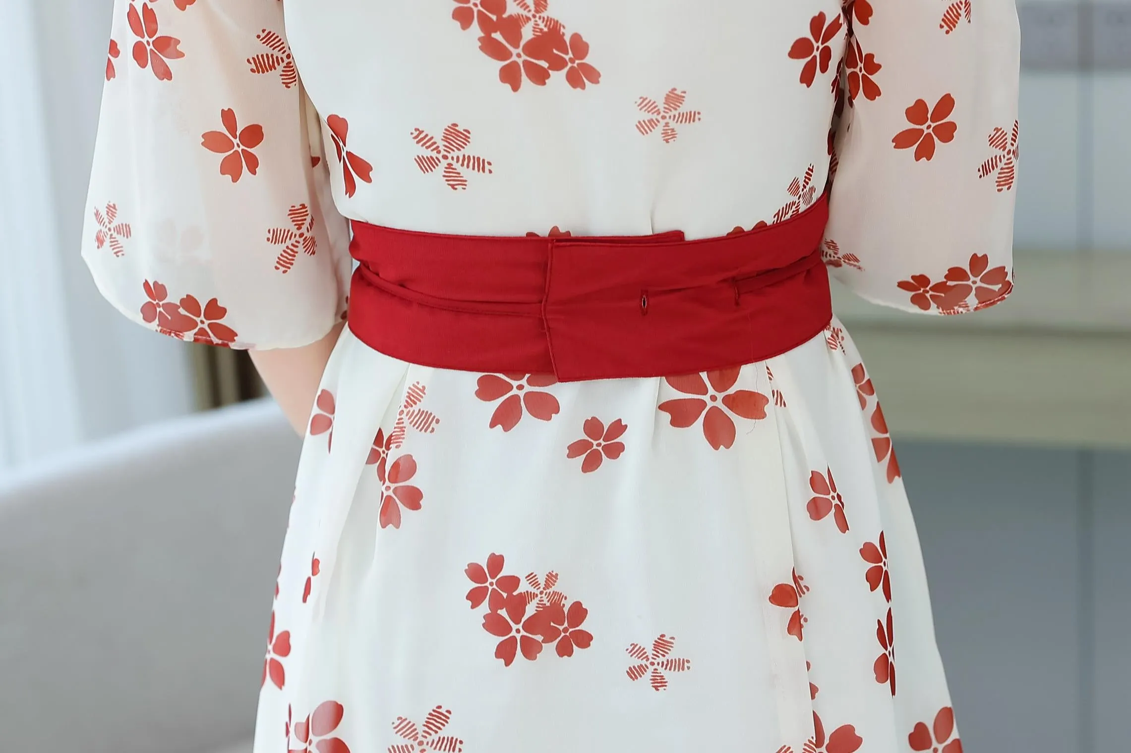 Knee-Length Floral Chiffon Dress with Tie Front