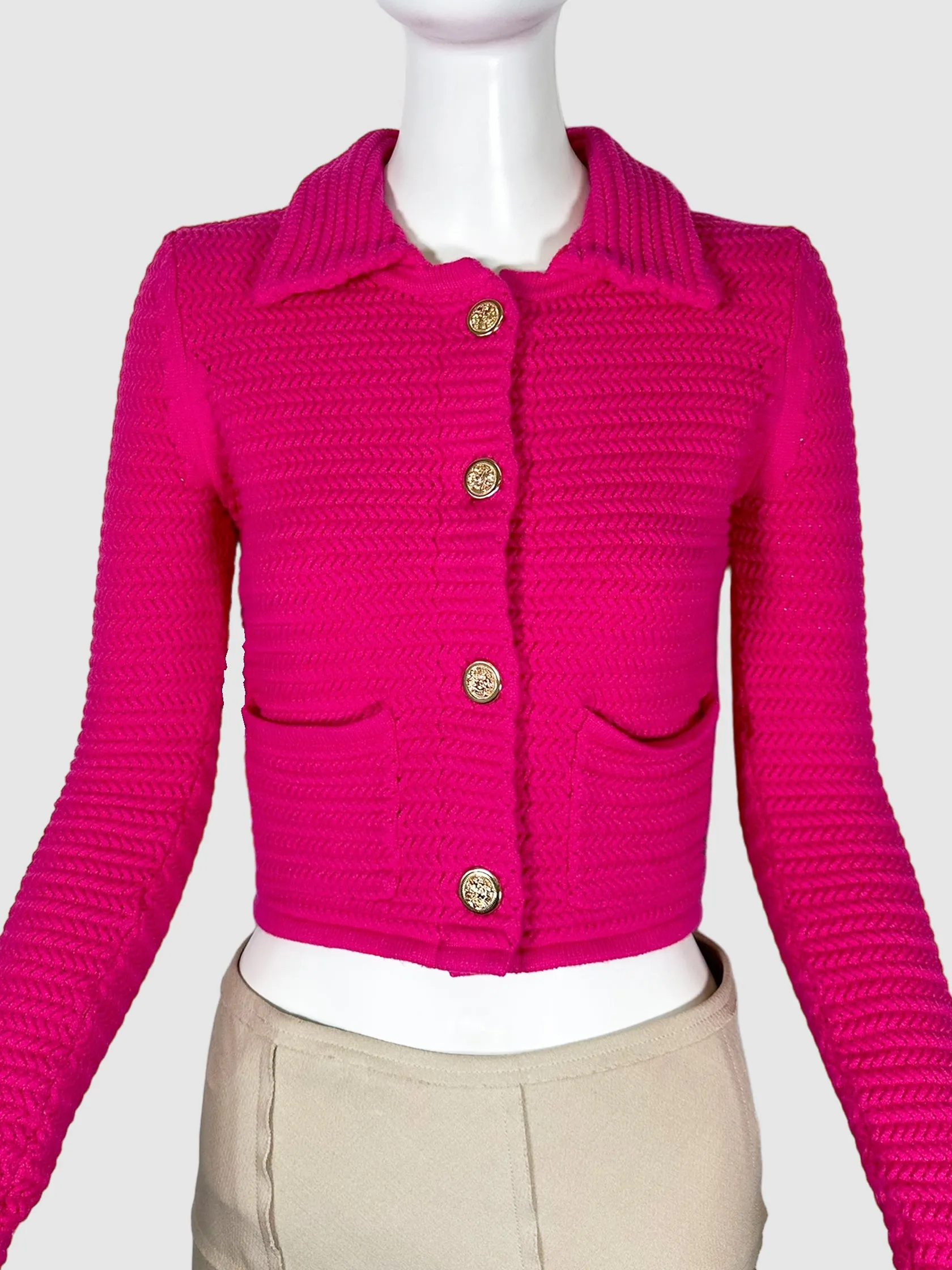 Knit Cropped Collared Cardigan - Size XS