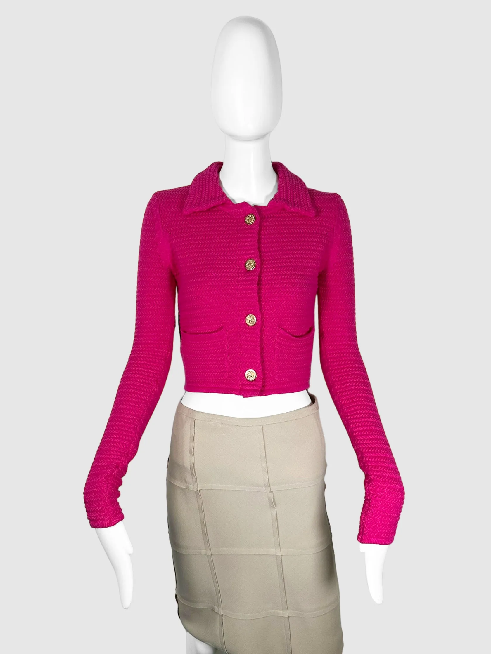Knit Cropped Collared Cardigan - Size XS