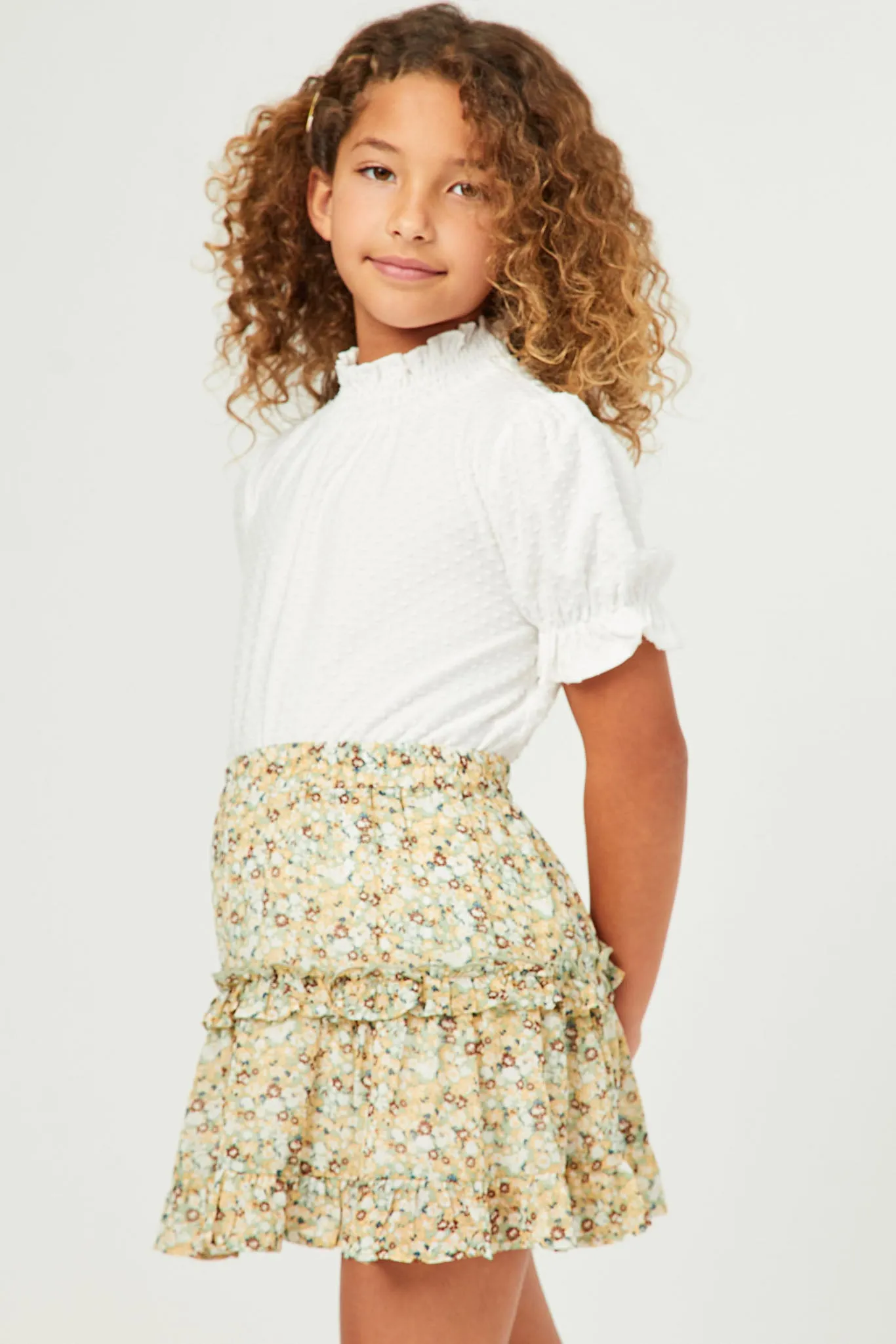 Knit Swiss Dot Smocked Neck Tee