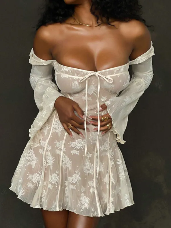 Lace Mini Dress with Floral Print and Corset Bodice
