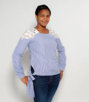 Lace Sleeve Shirt With Tie Side