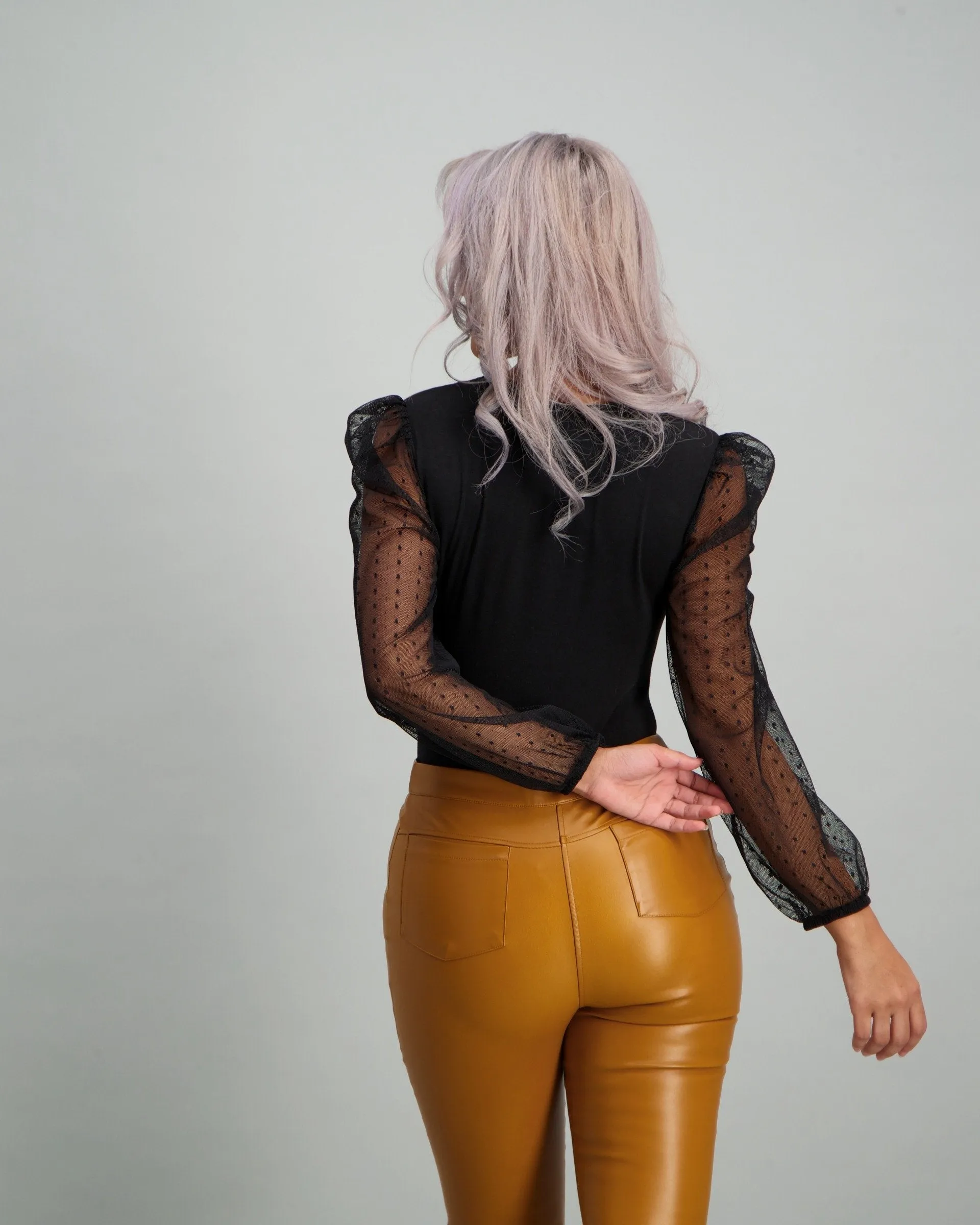 Ladies Mesh Bubble Sleeve Bodysuit - Black