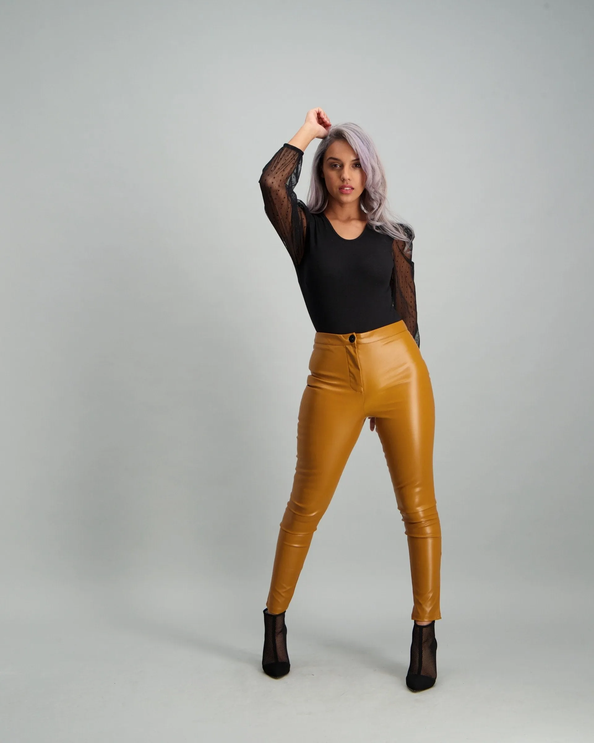 Ladies Mesh Bubble Sleeve Bodysuit - Black