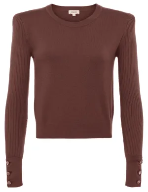L'Agence Sky Crystal Button Long Sleeve Cropped Crew