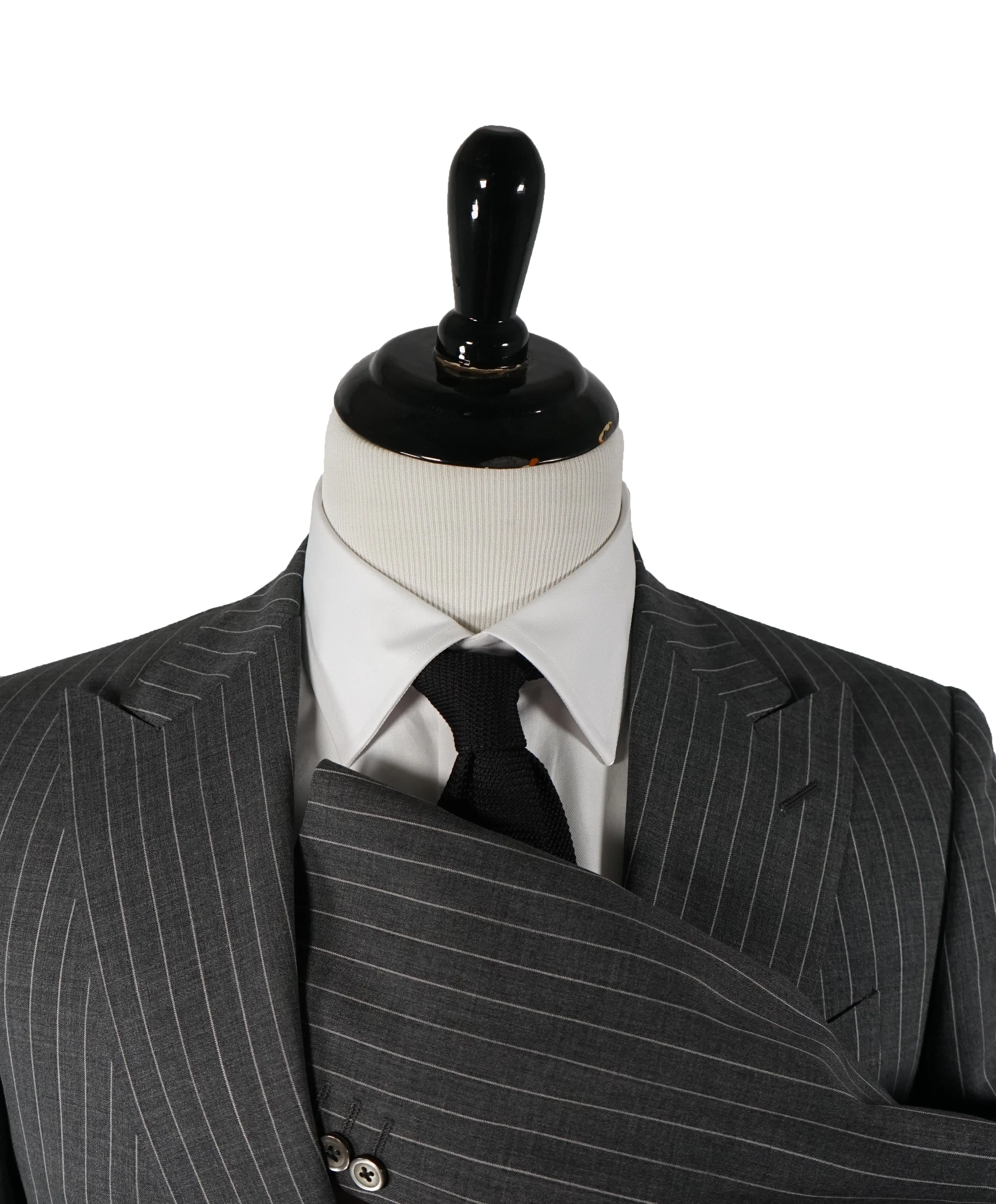 LARDINI - Wide Peak Lapel 1-Button Chalk Stripe Suit - 42R