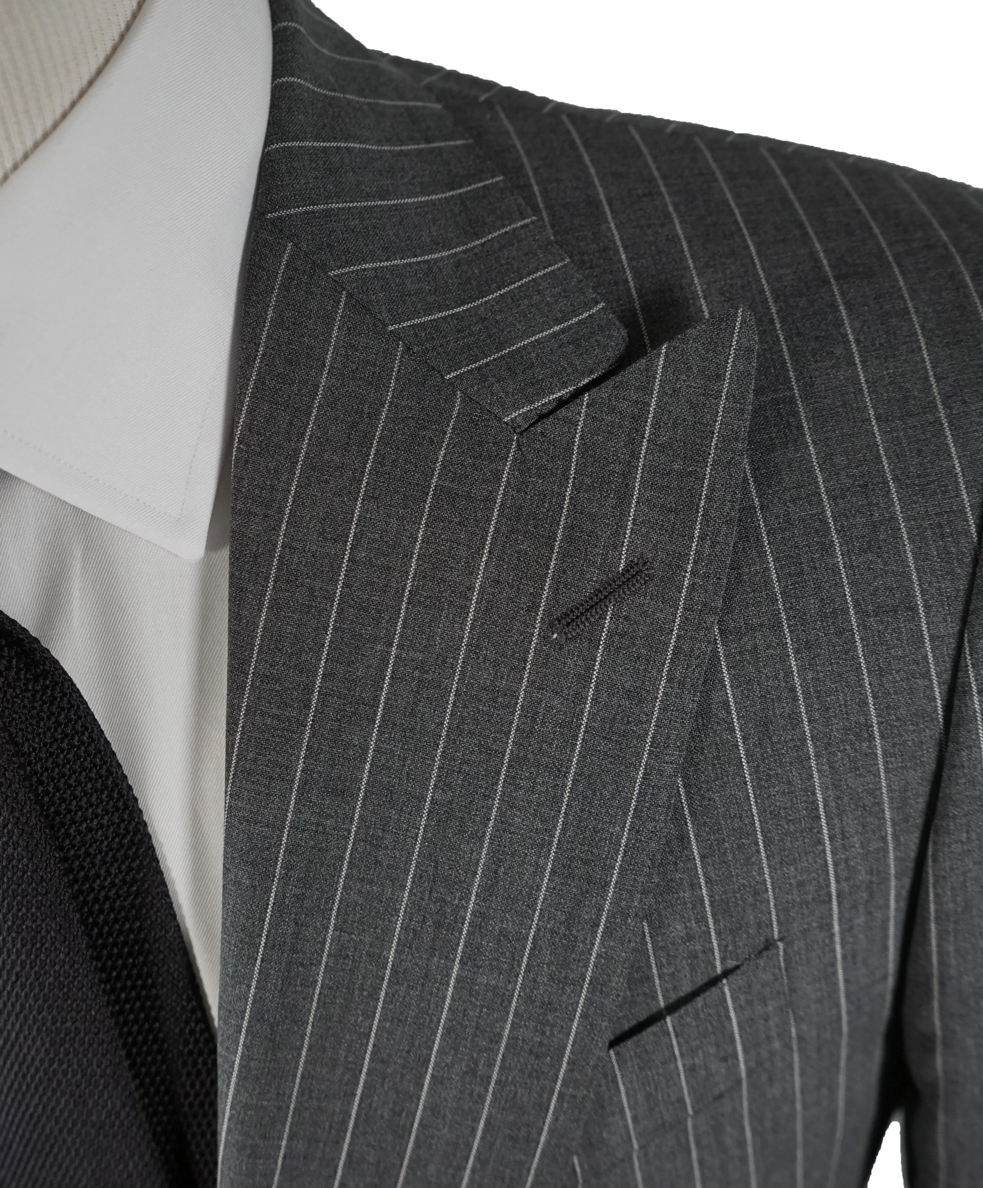 LARDINI - Wide Peak Lapel 1-Button Chalk Stripe Suit - 42R