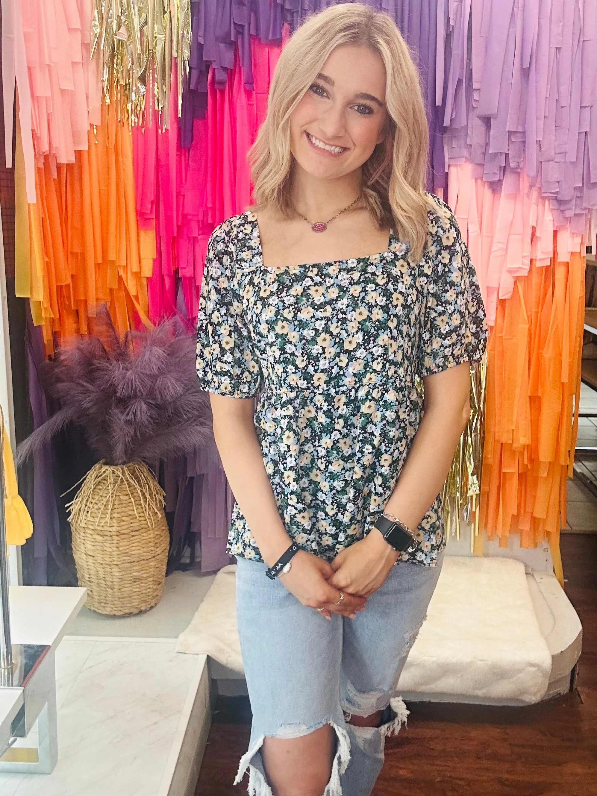 Let Love Blossom Top: Black Mix