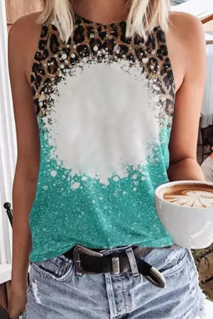 Light Blue Bleached Leopard Tie-dye Print Tank Top