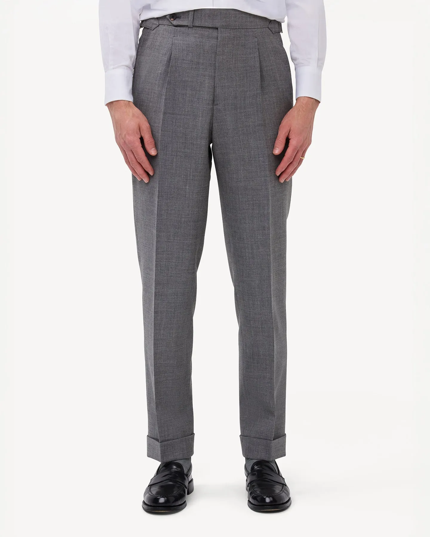 Light Grey Single Pleat Tropical Wool Trousers
