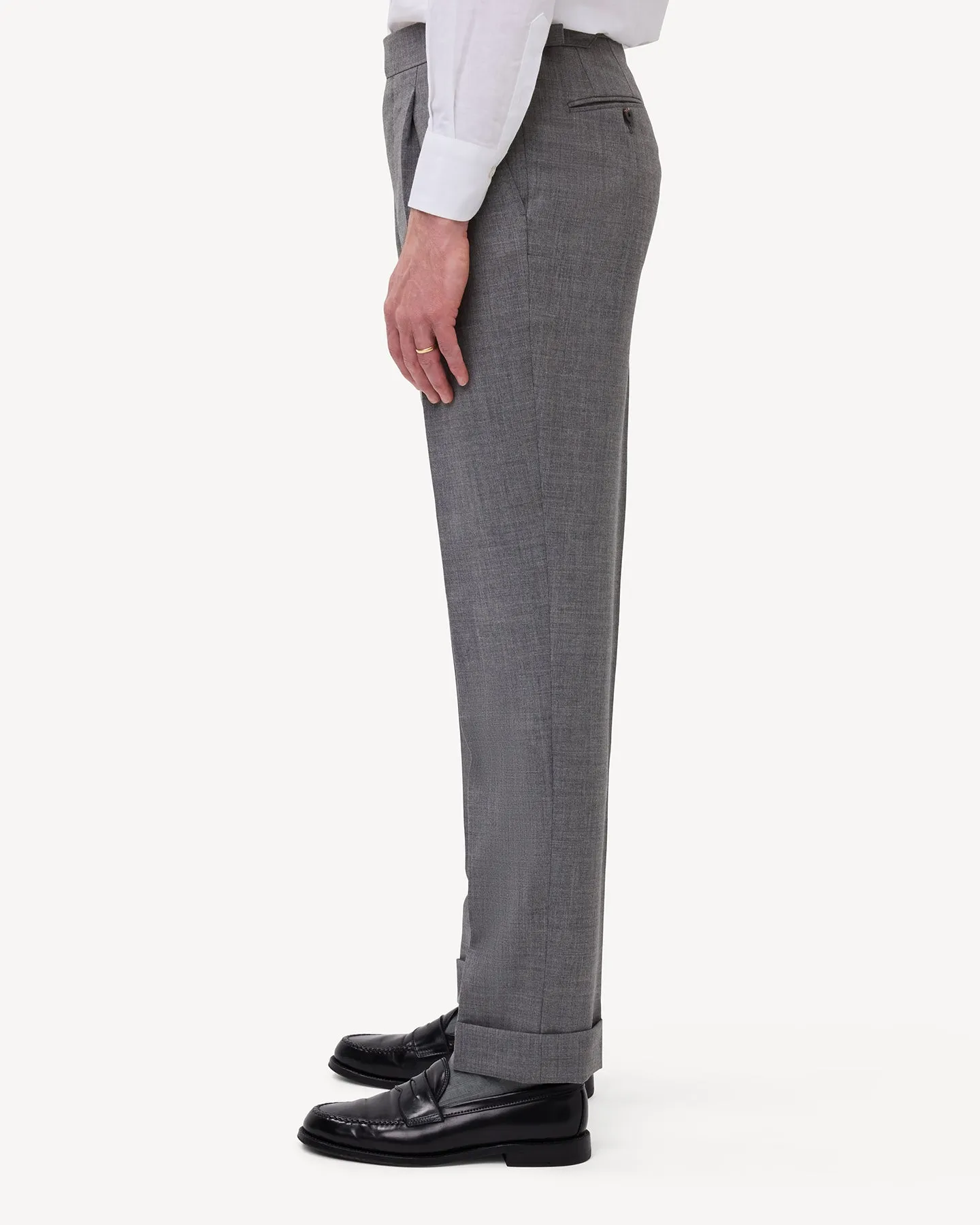 Light Grey Single Pleat Tropical Wool Trousers