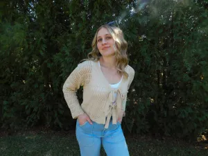 Lightweight Soft Crochet Sweater Cardigan with Bow