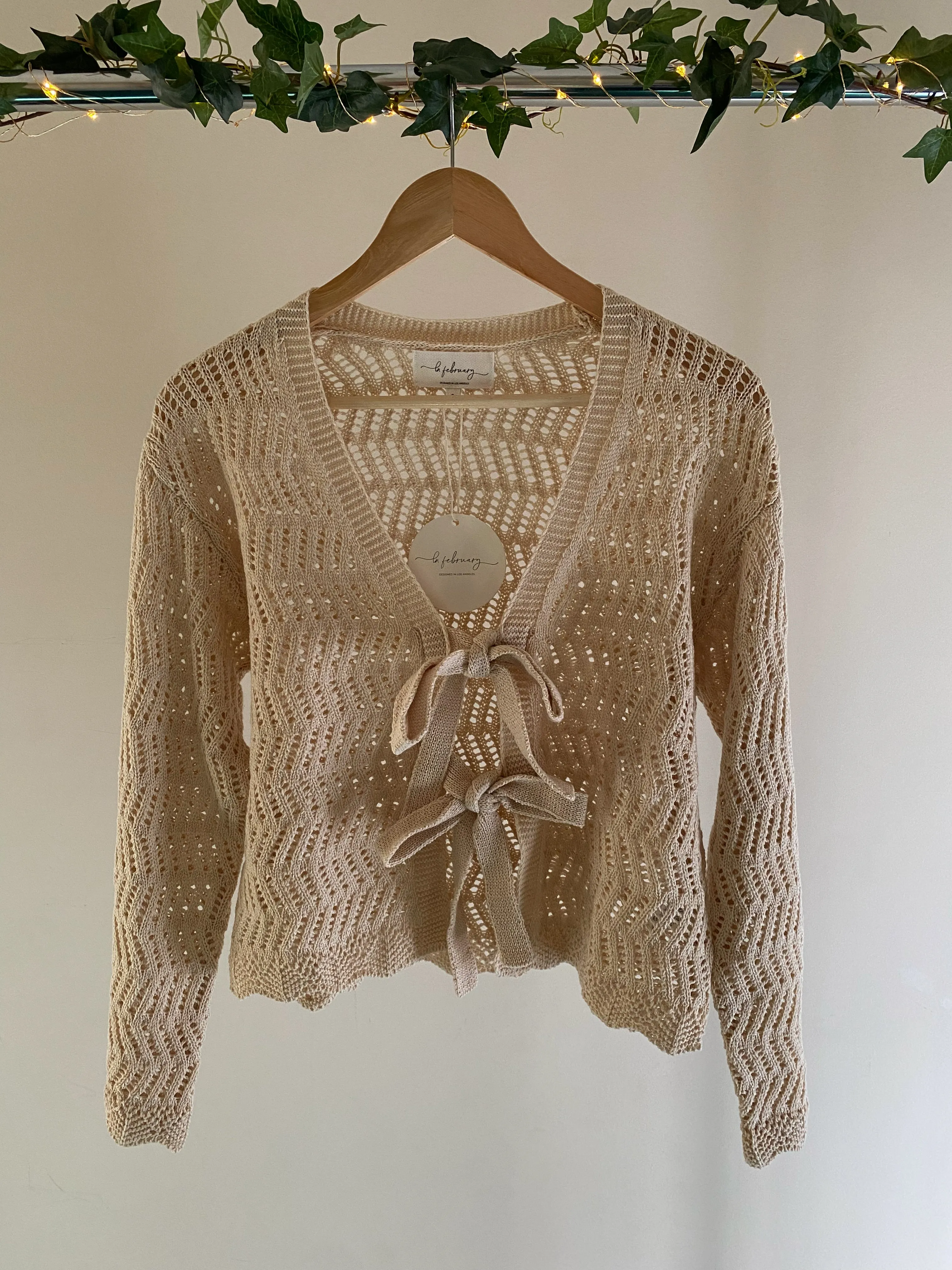 Lightweight Soft Crochet Sweater Cardigan with Bow