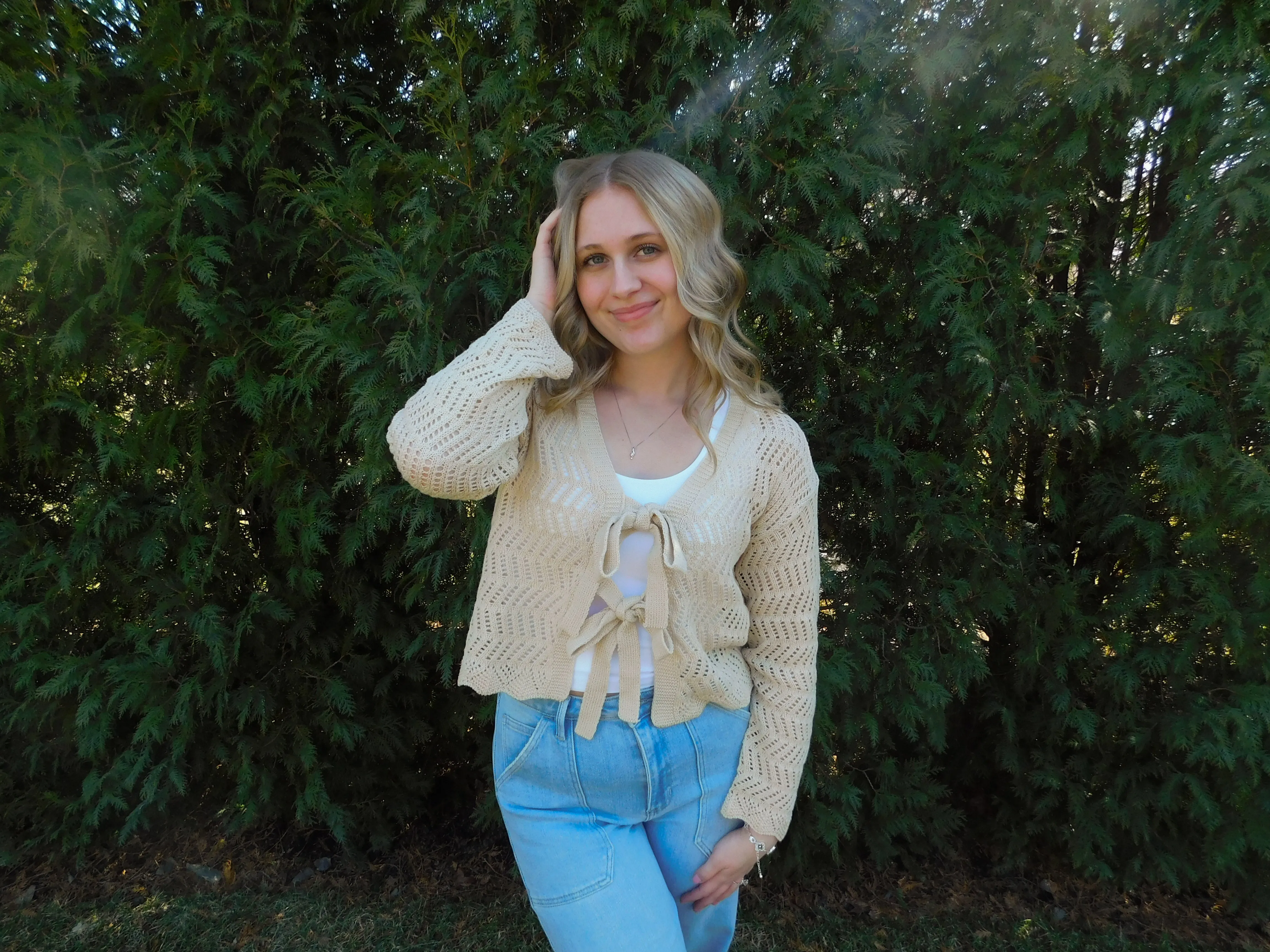 Lightweight Soft Crochet Sweater Cardigan with Bow