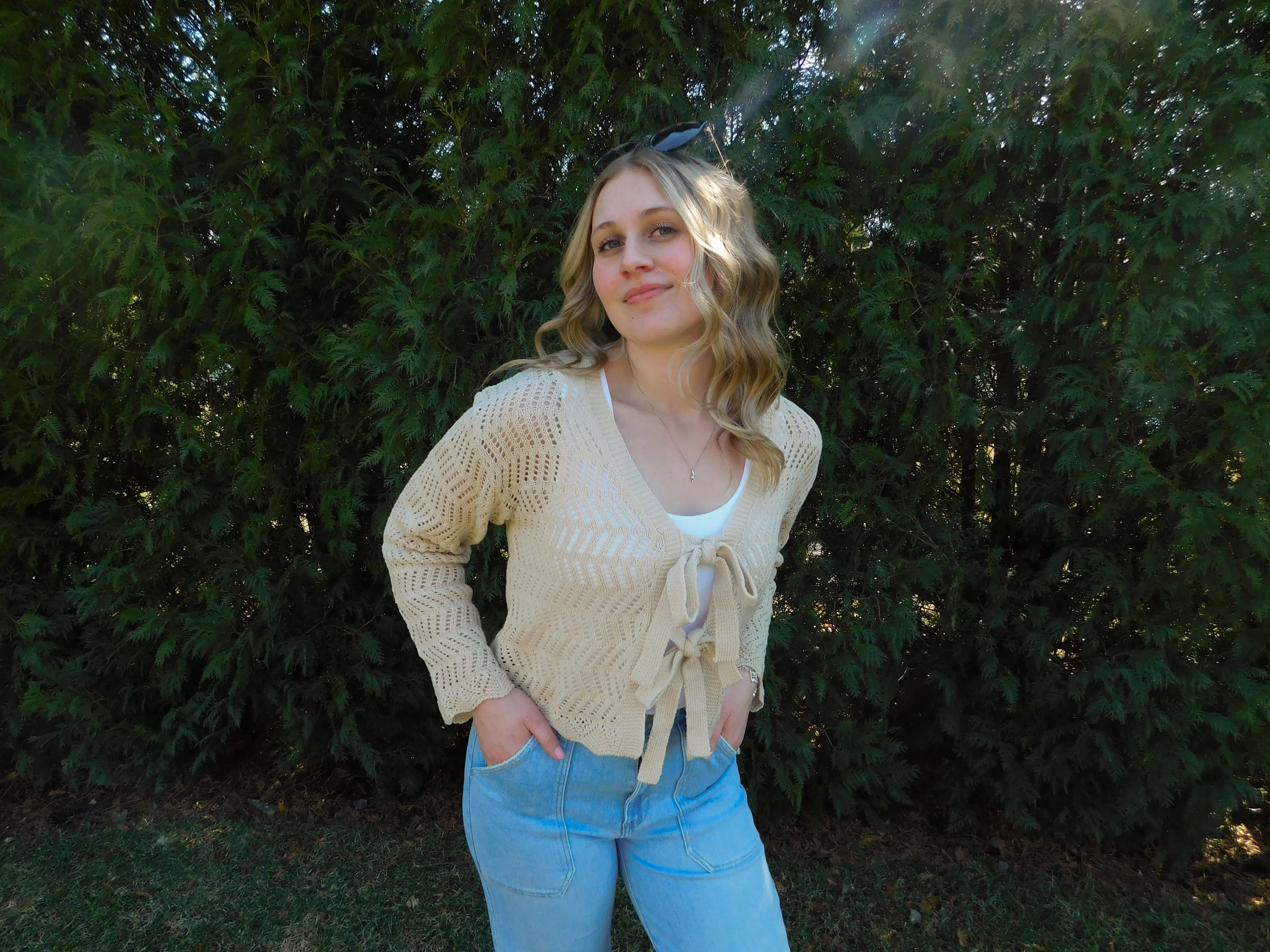 Lightweight Soft Crochet Sweater Cardigan with Bow