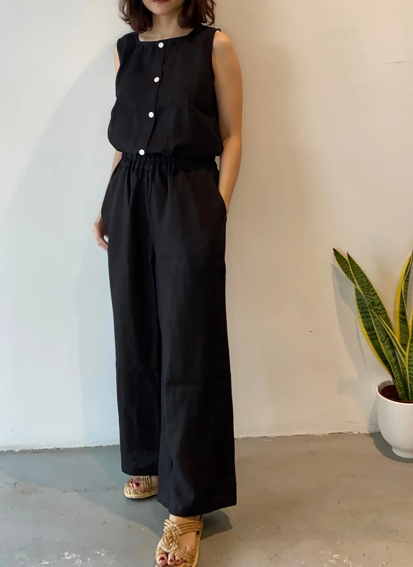 Linen Wide Leg Pants (Black)