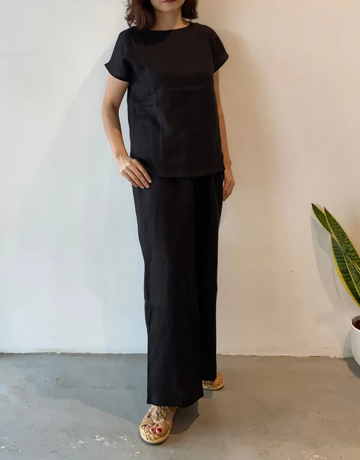 Linen Wide Leg Pants (Black)