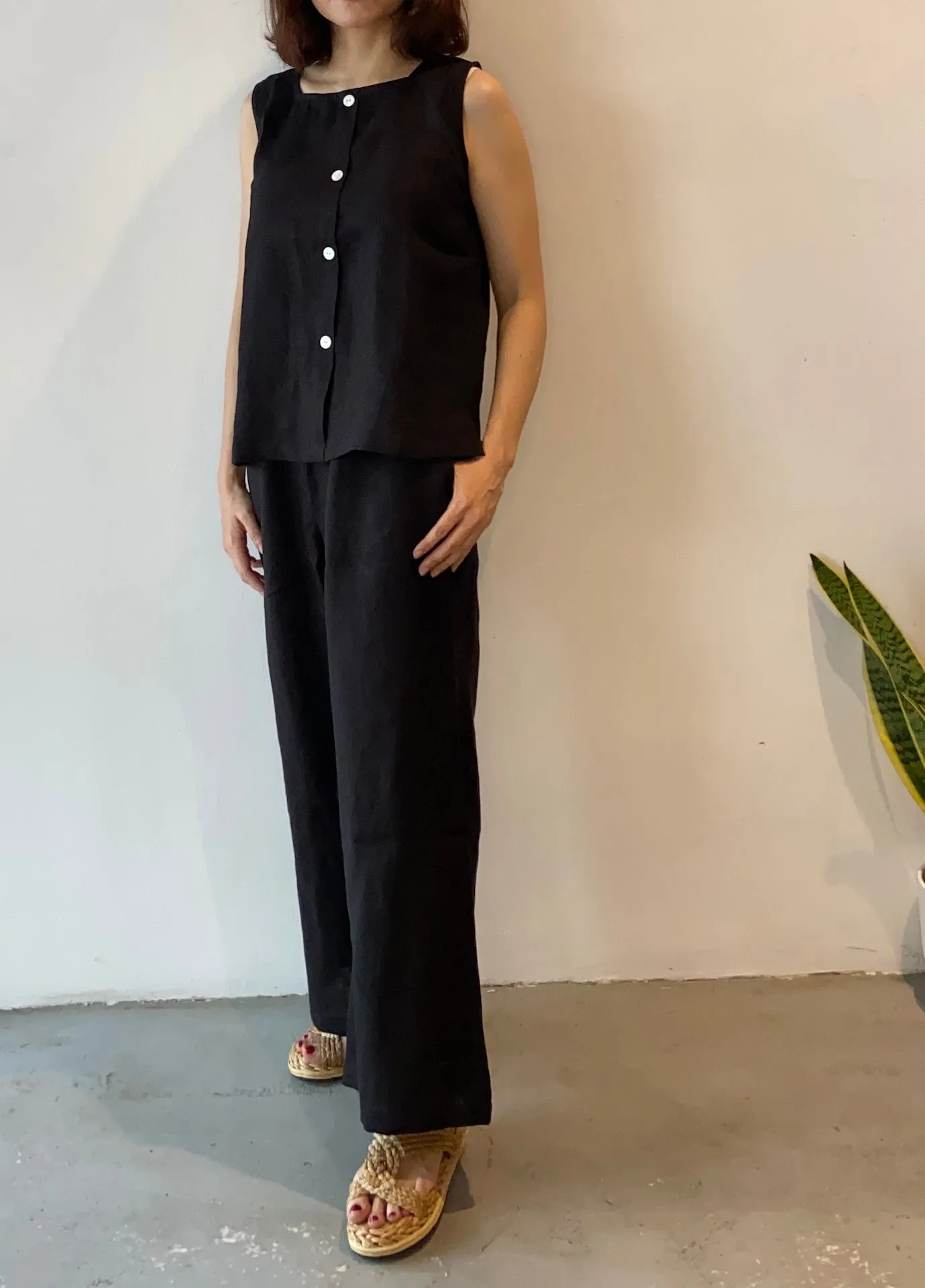Linen Wide Leg Pants (Black)