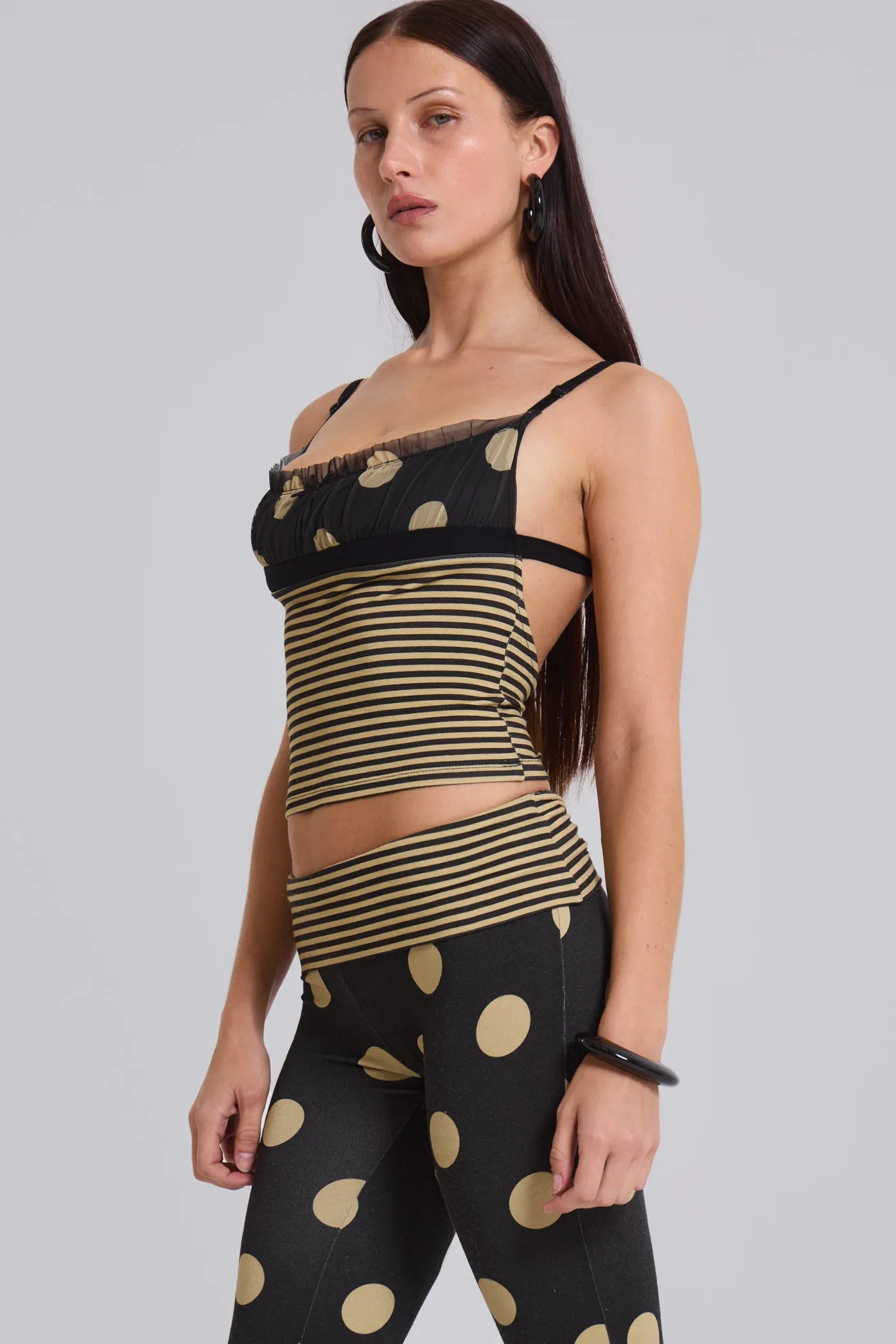 Lola Ruched Cami Top in Polkadot Stripe