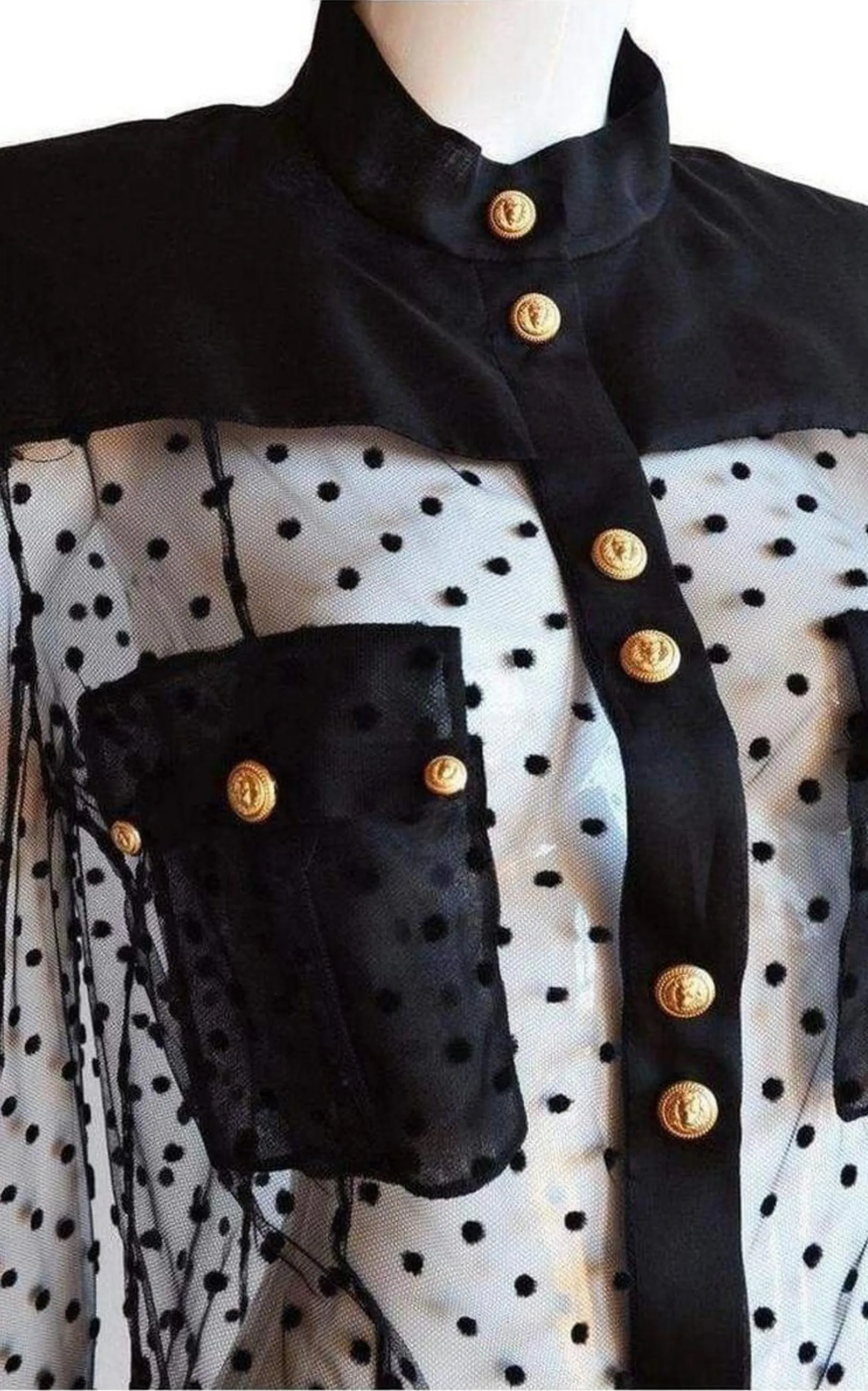 Long Sleeve Black Polka Dot Silk Shirt