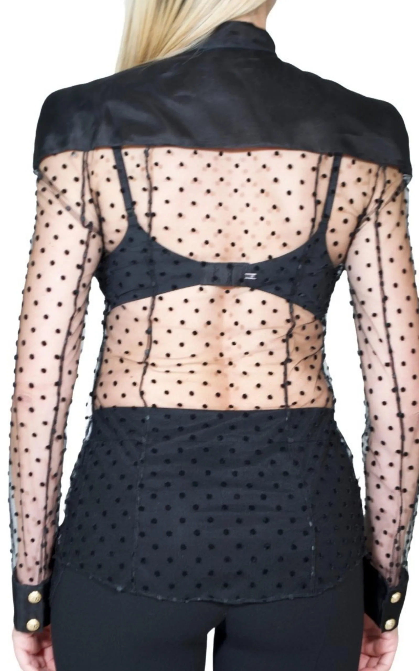 Long Sleeve Black Polka Dot Silk Shirt