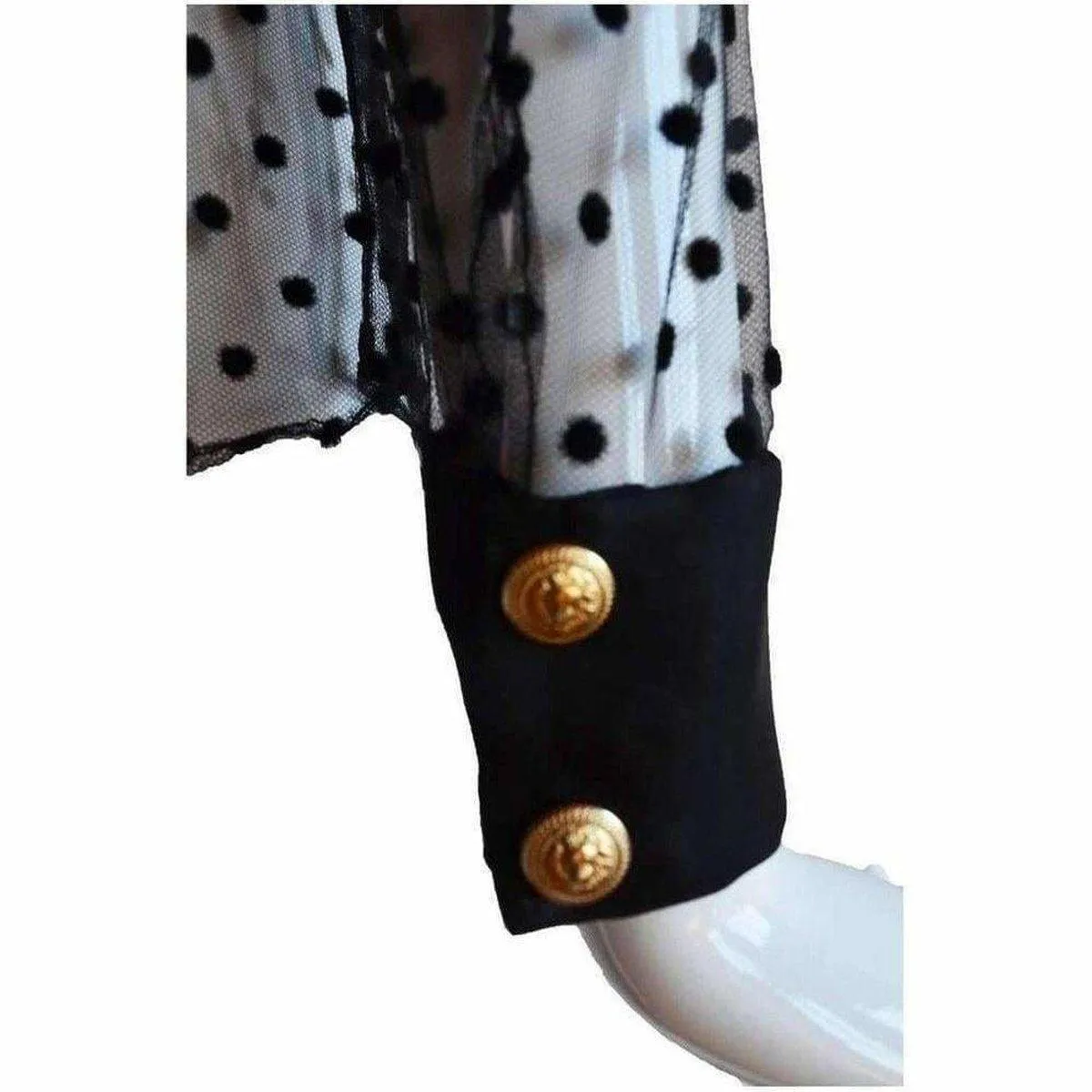 Long Sleeve Black Polka Dot Silk Shirt