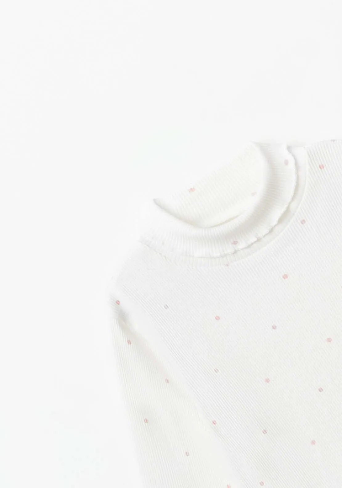 Long Sleeve Polka Dot Polo Tshirt - White