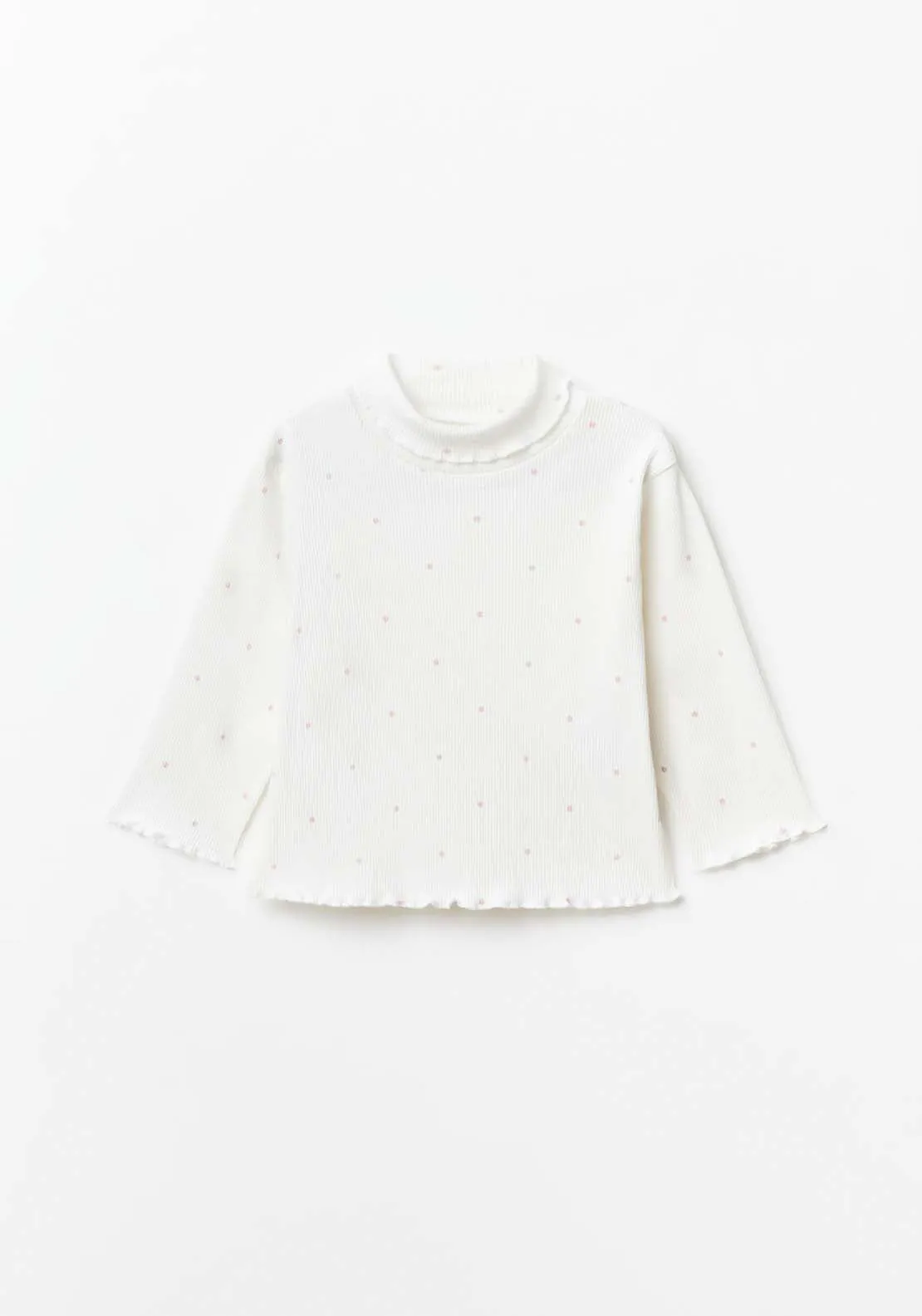 Long Sleeve Polka Dot Polo Tshirt - White