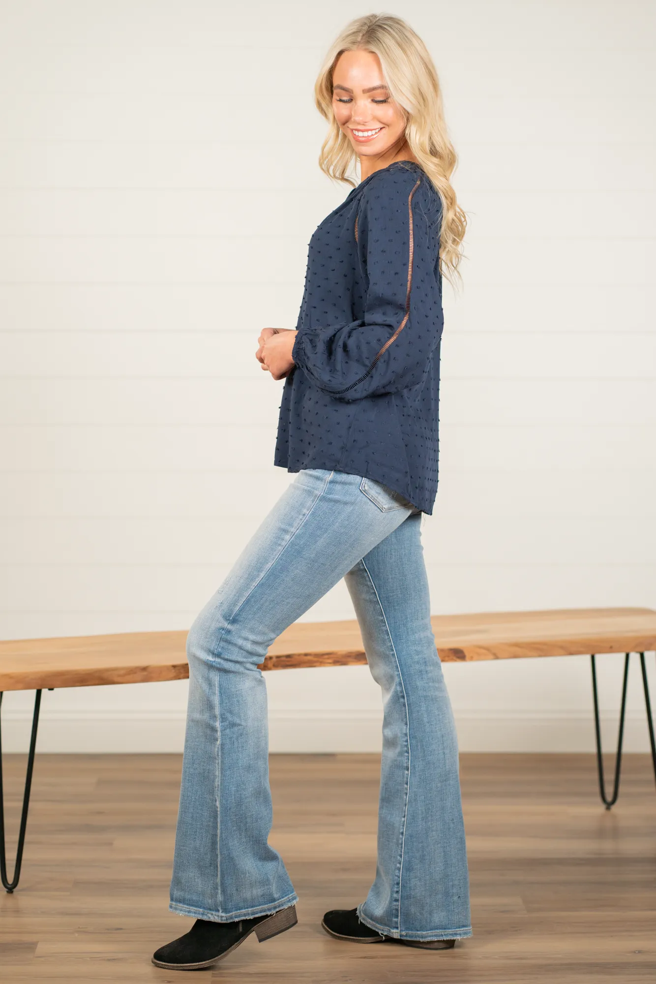 Long Sleeve Swiss Dot Blouse | Top