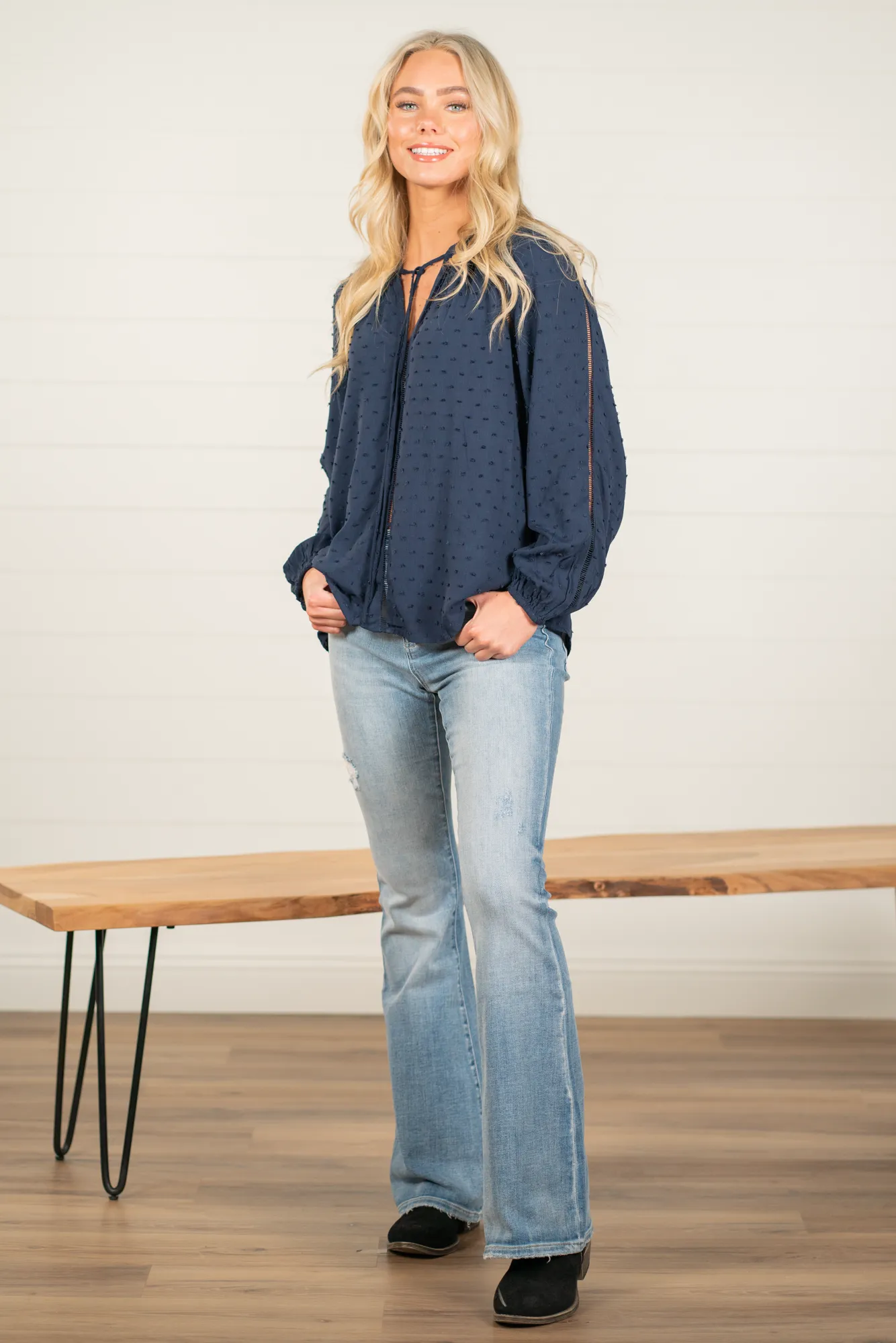 Long Sleeve Swiss Dot Blouse | Top