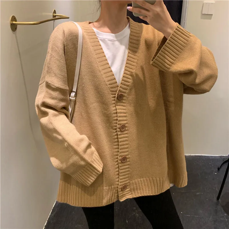 Loose V-Neck Retro Button Knitted Cardigan Sweater