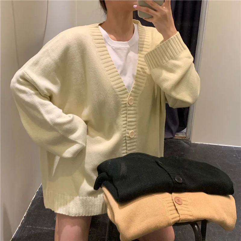Loose V-Neck Retro Button Knitted Cardigan Sweater