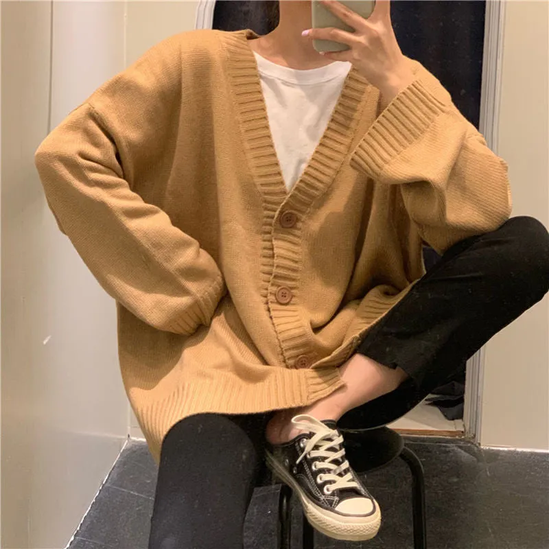 Loose V-Neck Retro Button Knitted Cardigan Sweater