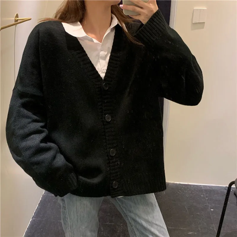 Loose V-Neck Retro Button Knitted Cardigan Sweater