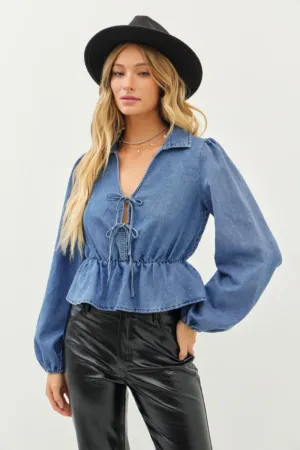 L/S Denim Peplum Top