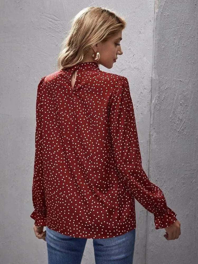 LT Fuse Polka Dot Print Detail LTFUB61 Stitched Top - Maroon