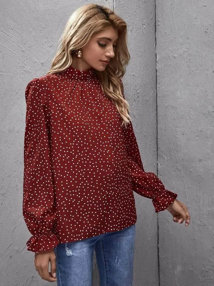 LT Fuse Polka Dot Print Detail LTFUB61 Stitched Top - Maroon