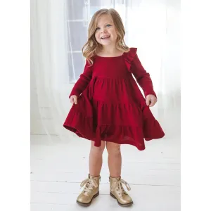 Mabel   Honey Berry & Olive Wreath Waffled Knit Dress - Red