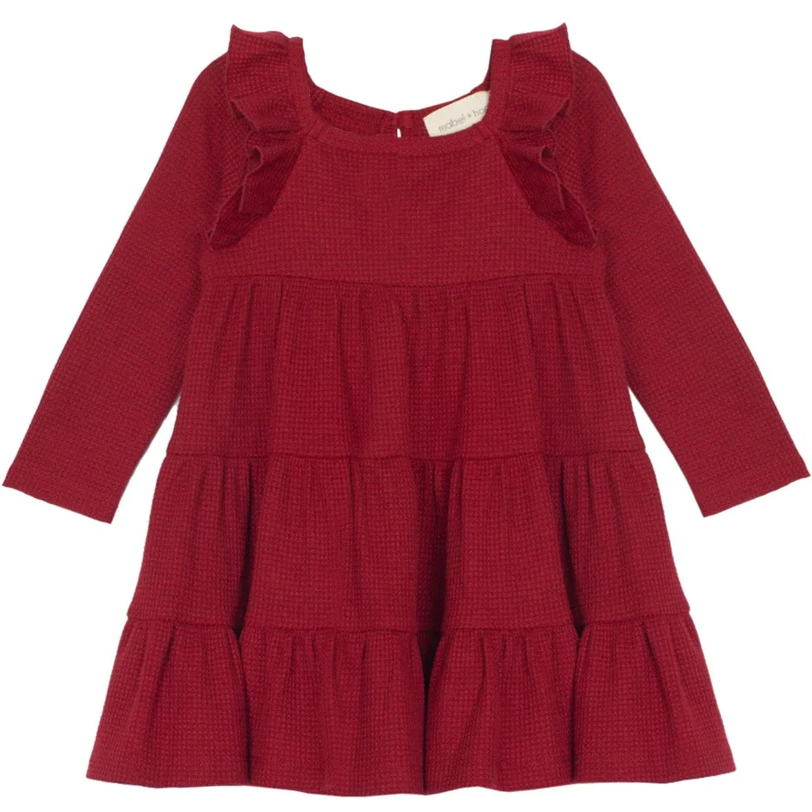 Mabel   Honey Berry & Olive Wreath Waffled Knit Dress - Red