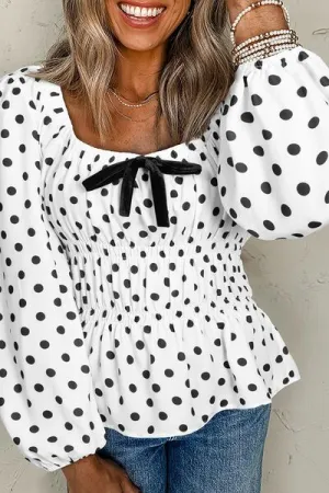 Maggie Bow Polka Dot Square Neck Long Sleeve Blouse