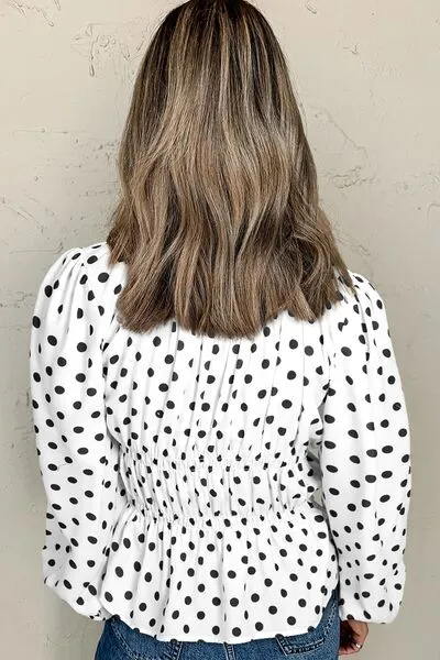 Maggie Bow Polka Dot Square Neck Long Sleeve Blouse