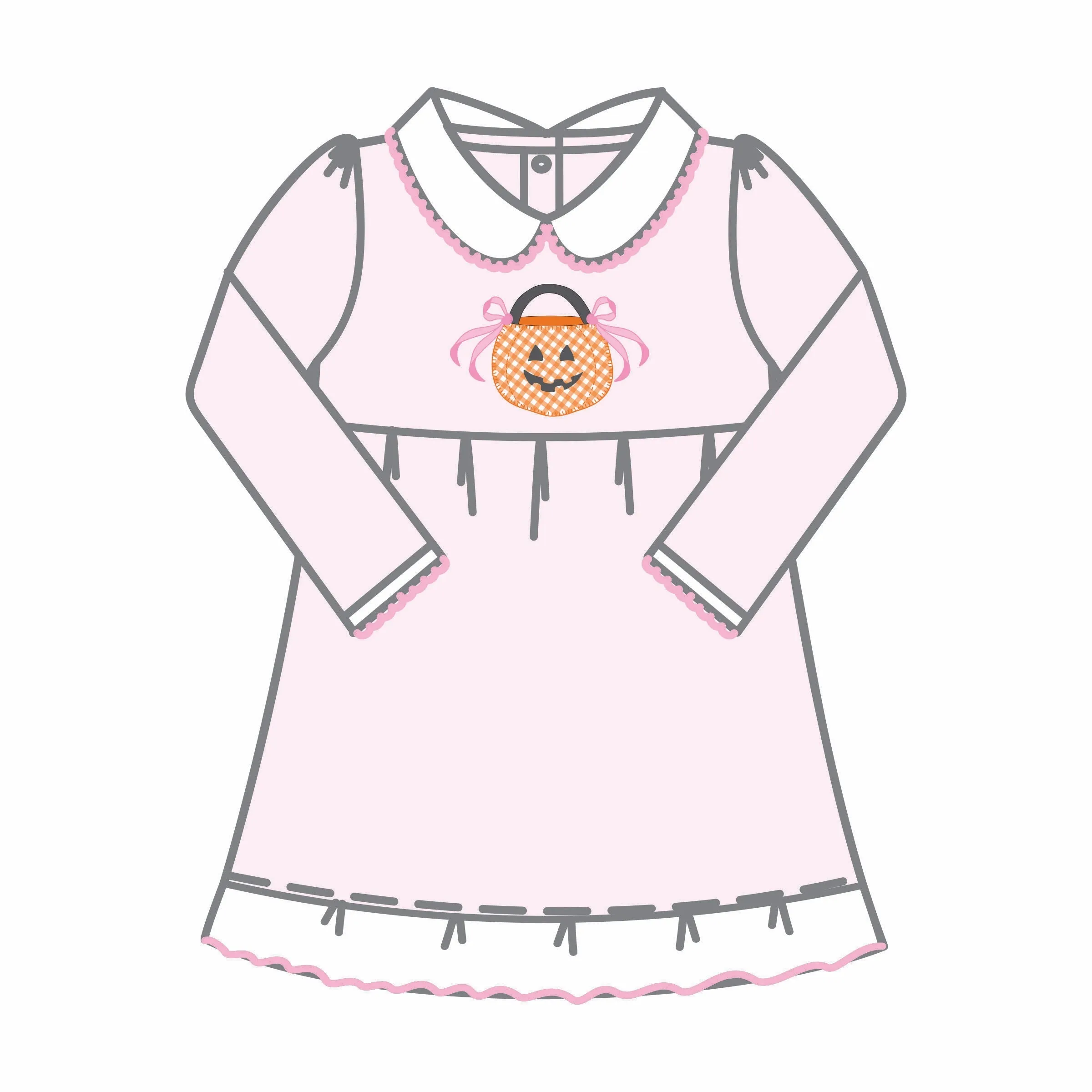 Magnolia Baby Trick or Treat Appliqué Collared Dress - Pink