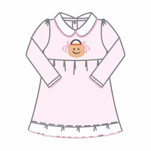 Magnolia Baby Trick or Treat Appliqué Collared Dress - Pink