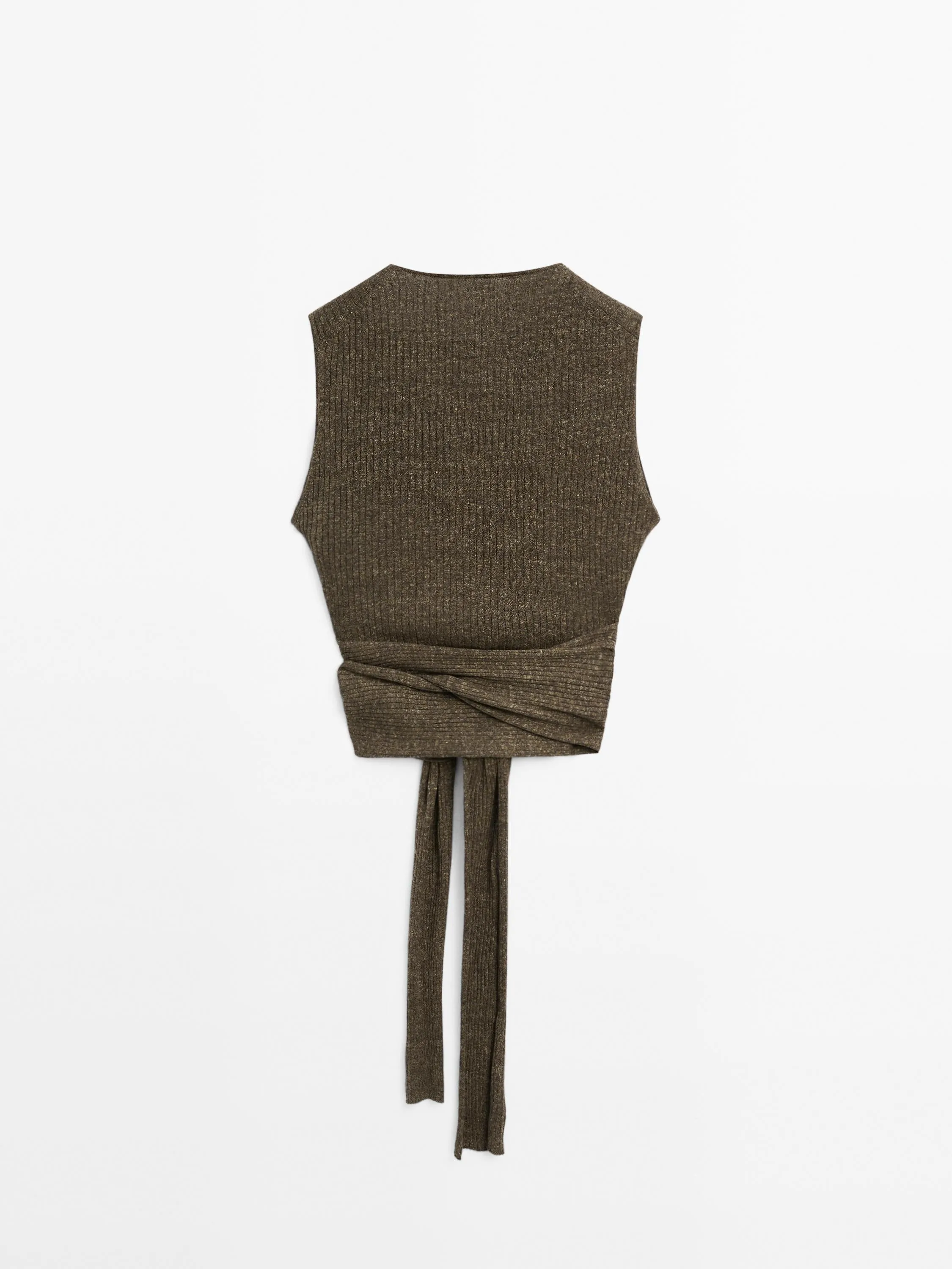 Melange linen blend top with tie detail