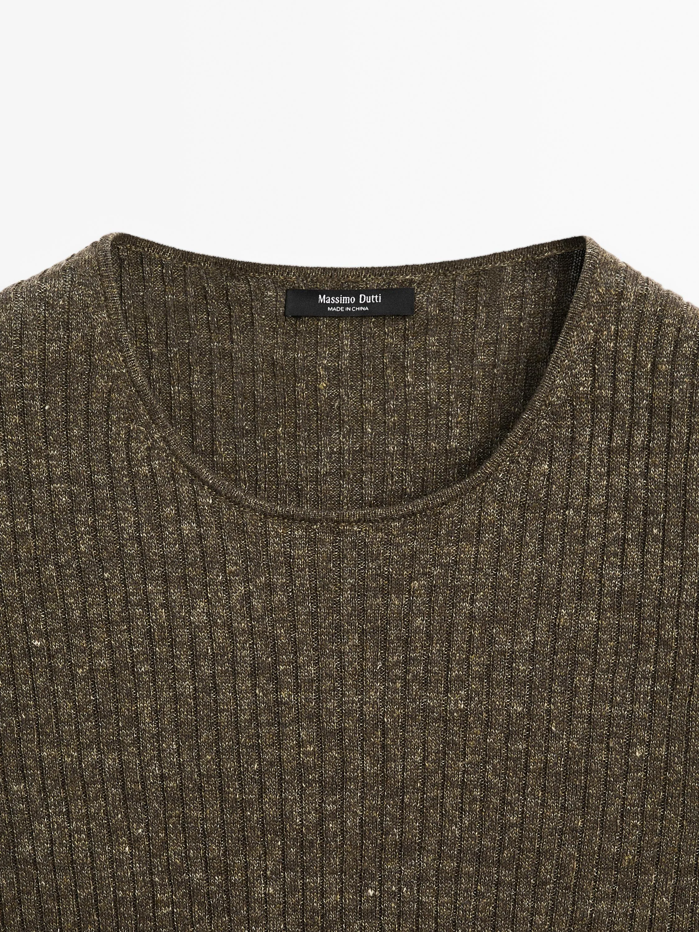 Melange linen blend top with tie detail