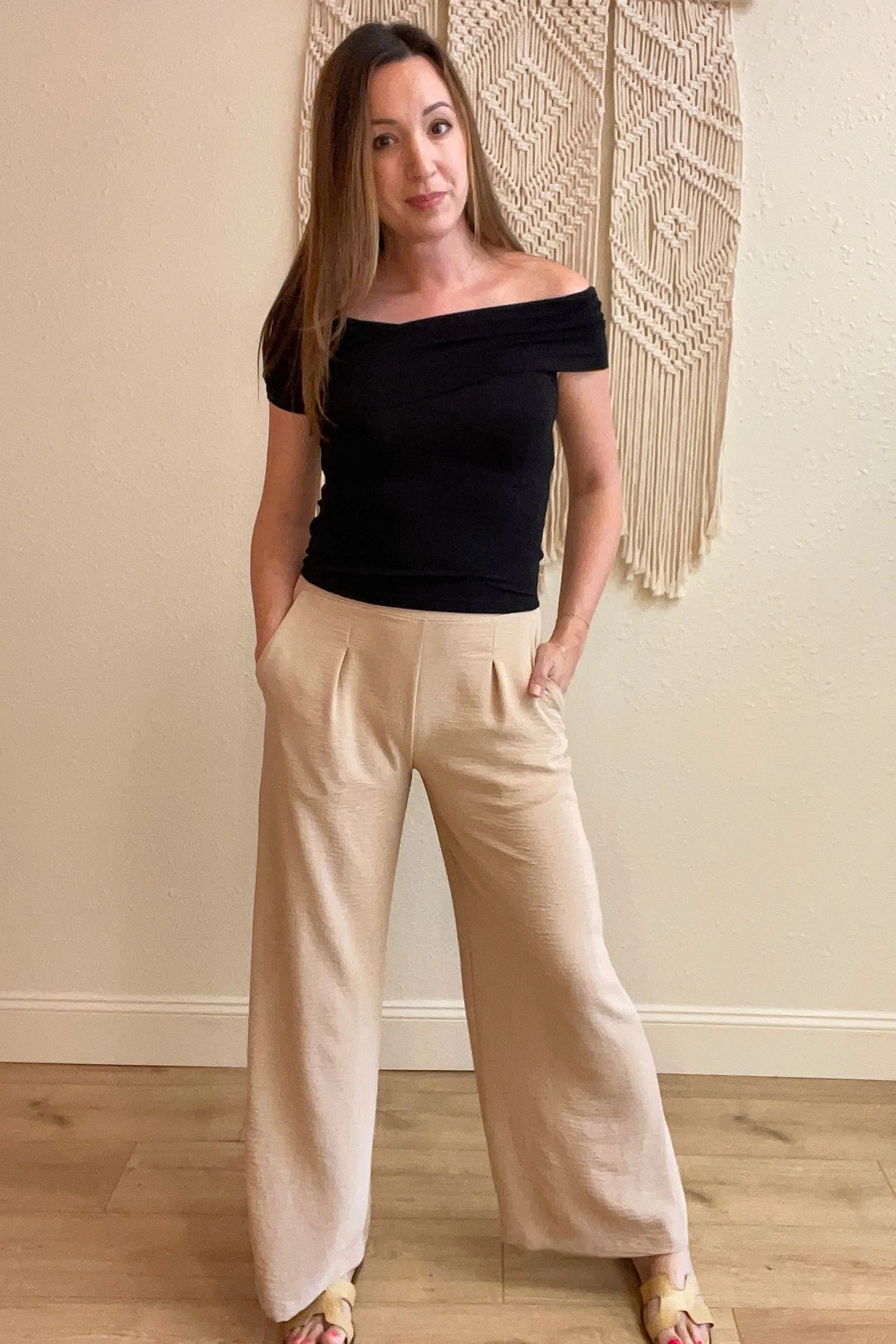 Melissa Front Pleat Flowy Taupe Pants
