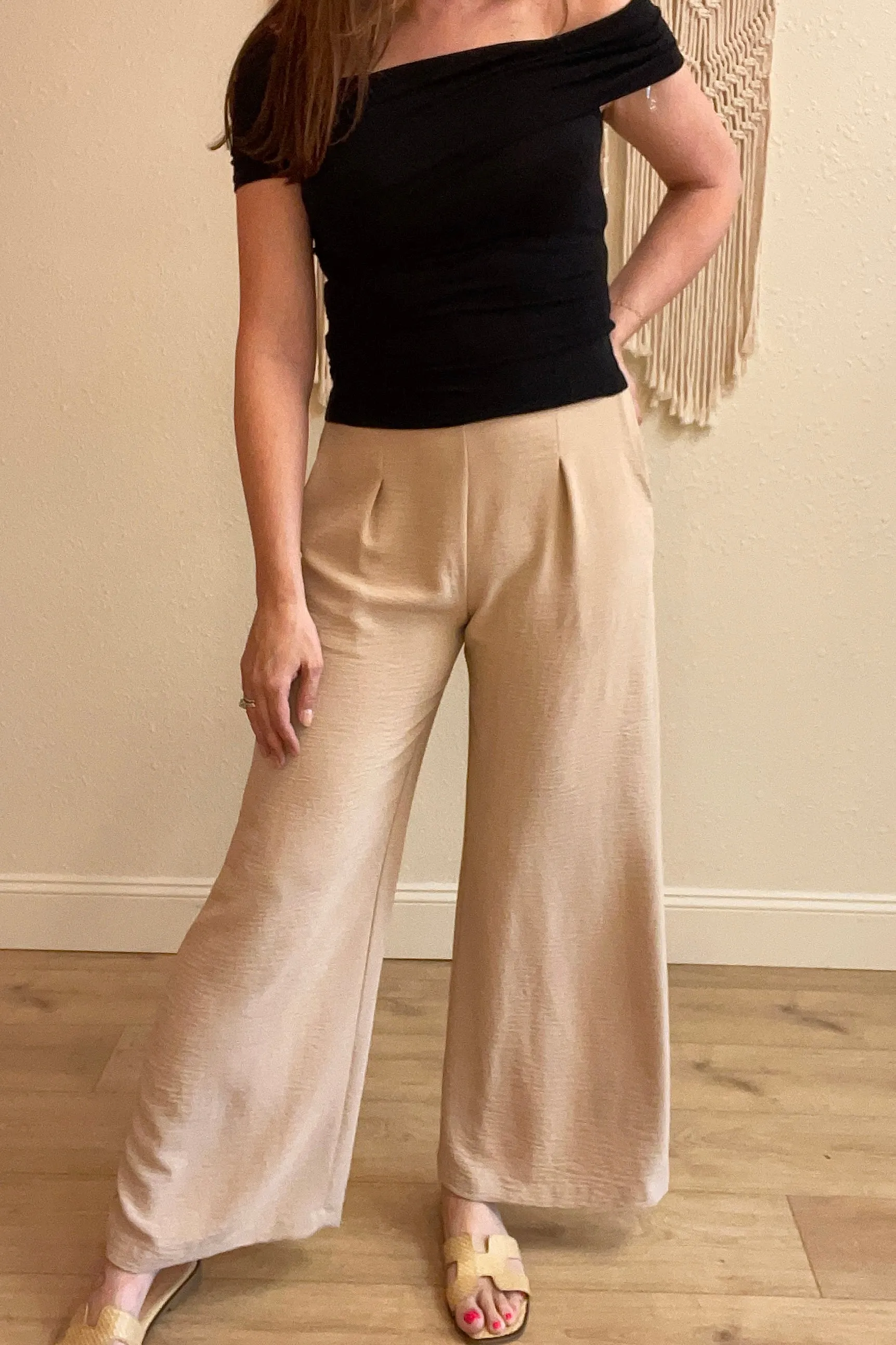 Melissa Front Pleat Flowy Taupe Pants